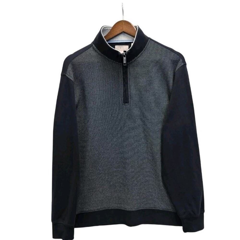 Ted Baker Mens Quarter Zip Pullover Sweater Size 4 / Large Navy Blue Textured